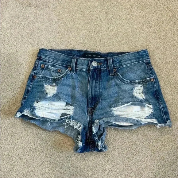 Aeropostale vintage high rise shorty blue distressed jean shorts in size 4 - Picture 1 of 4